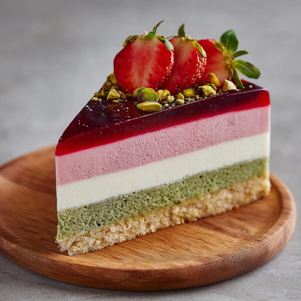 Strawberry Pistachio Mousse Cake Recipe - Recipe Image