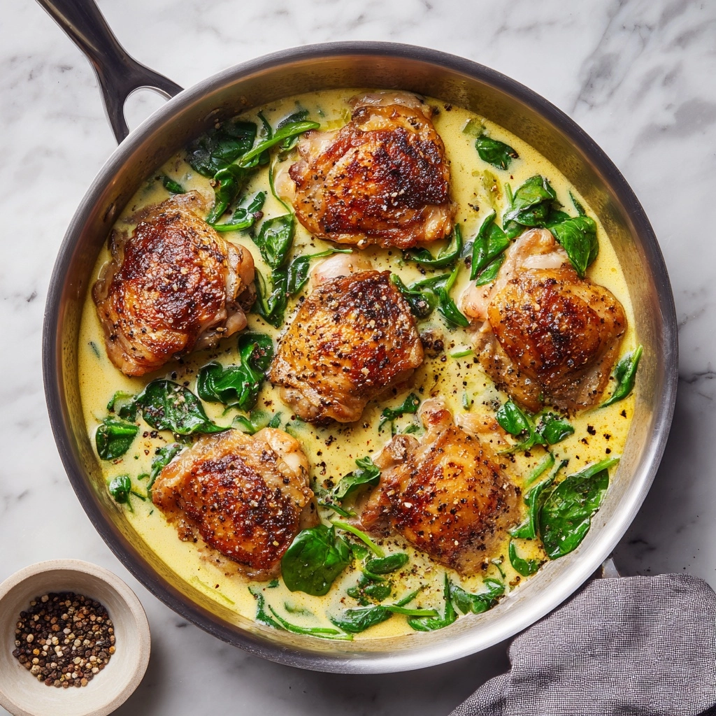 Creamy Garlic Skillet Chicken with Spinach Recipe - Recipe Image