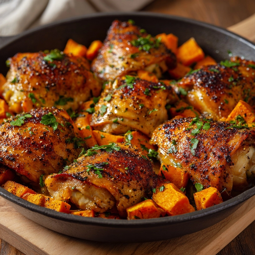 One-Pan Chicken and Sweet Potato Skillet Recipe - Recipe Image