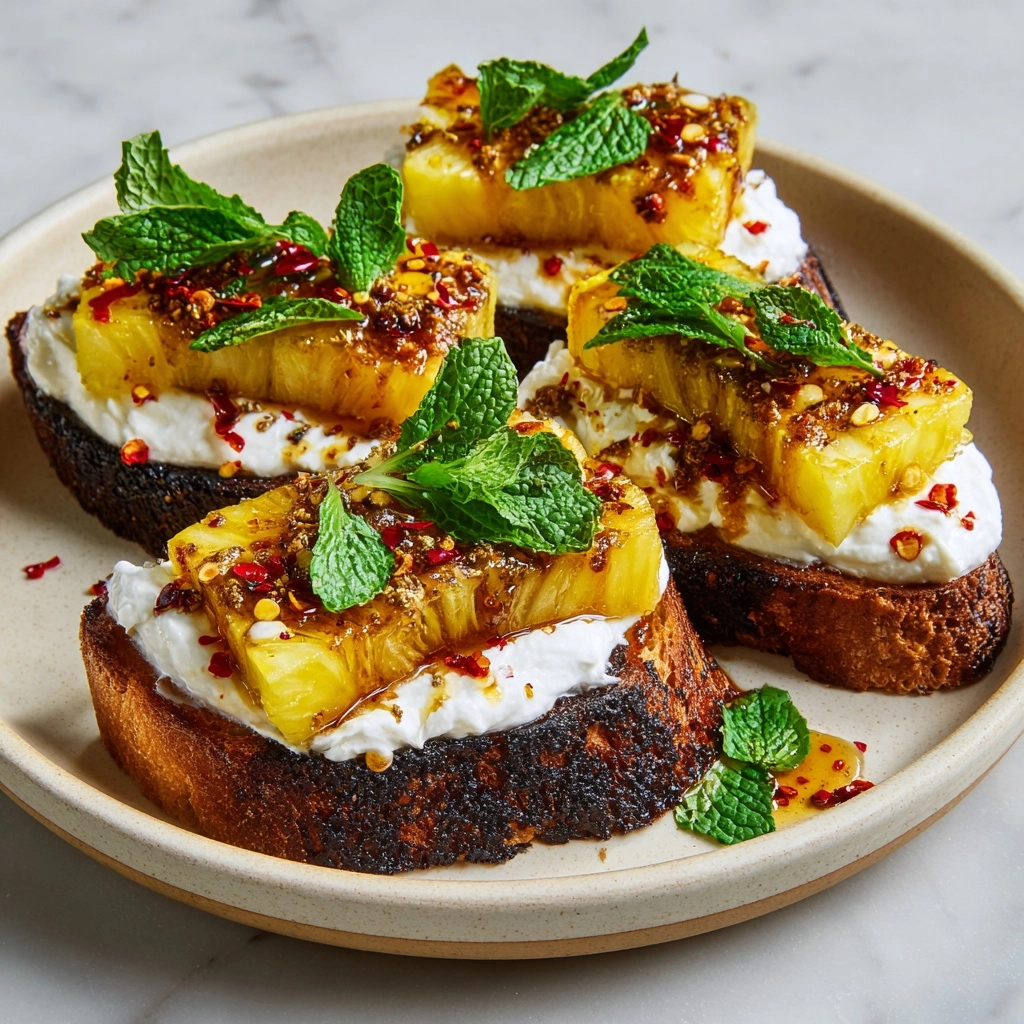 Grilled Pineapple Crostini with Burrata & Spicy Honey Recipe - Recipe Image