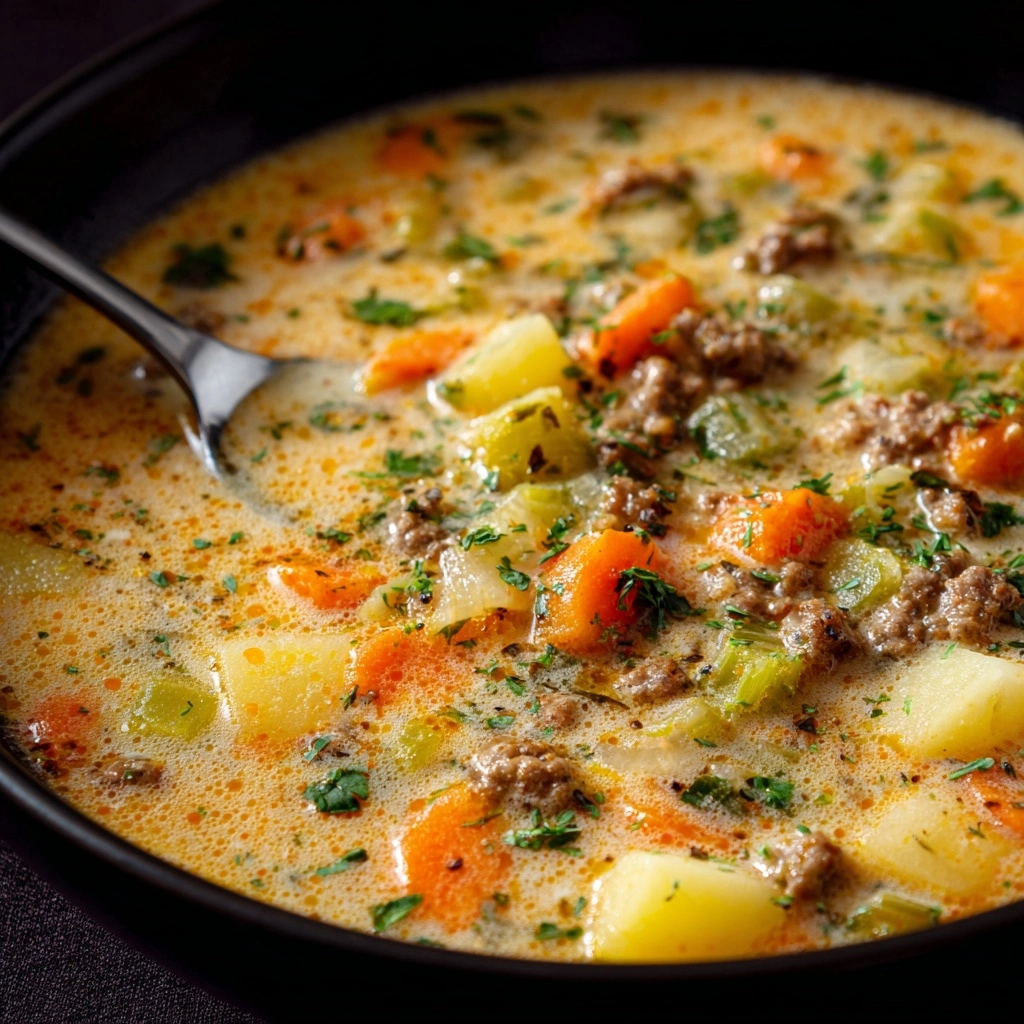 Easy Slow Cooker Cheeseburger Soup Recipe - Recipe Image