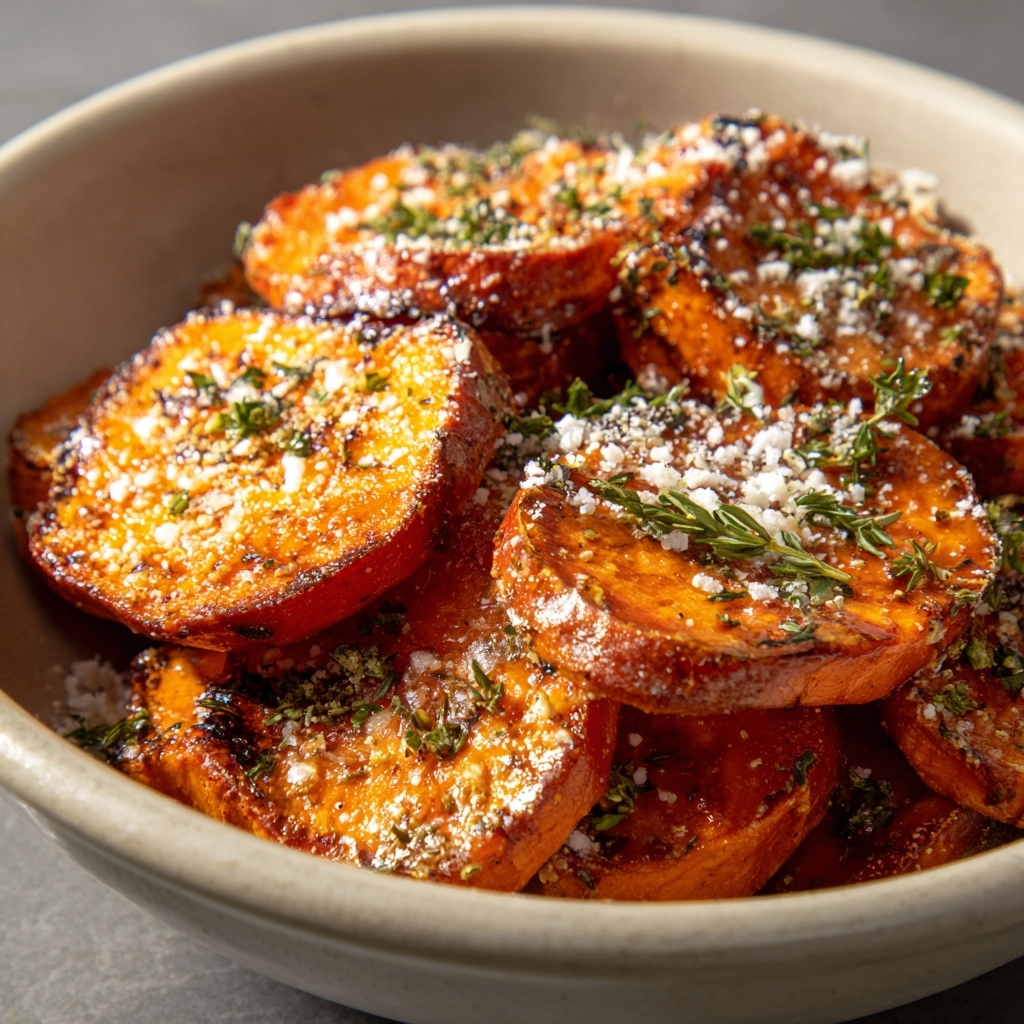 Roasted Sweet Potatoes with Garlic and Parmesan Recipe - Recipe Image