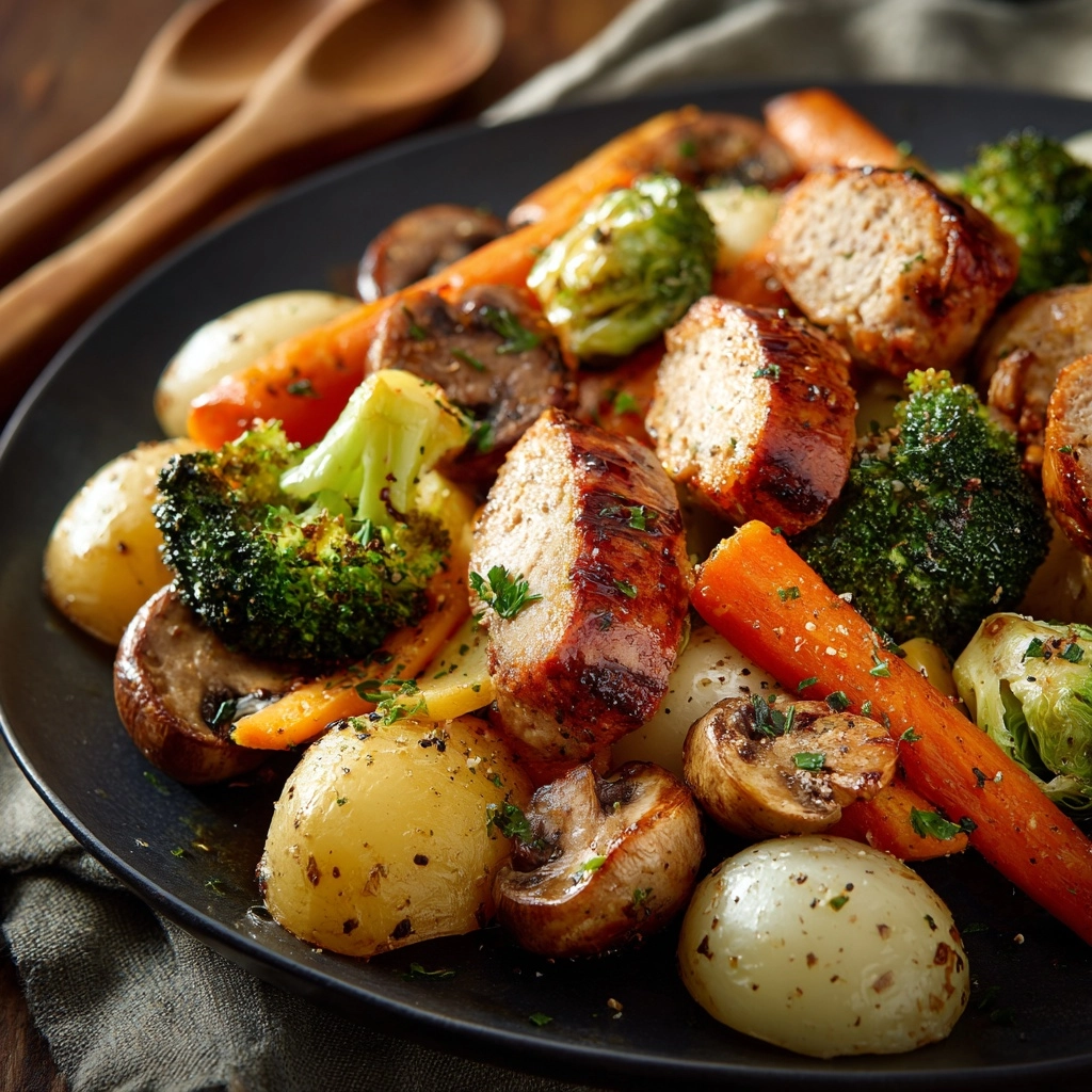 One Pan Baked Italian Sausage and Veggies Recipe - Recipe Image