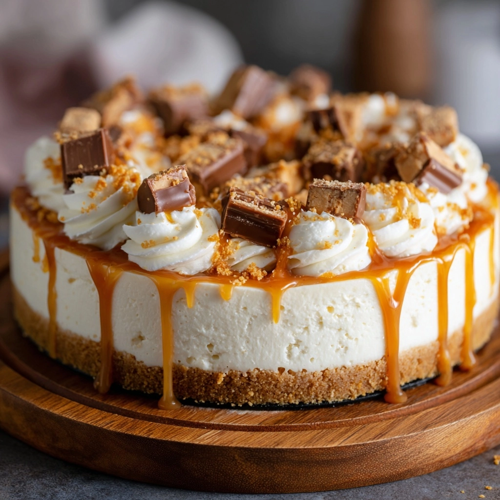 No-Bake Snickers Cheesecake Recipe - Recipe Image