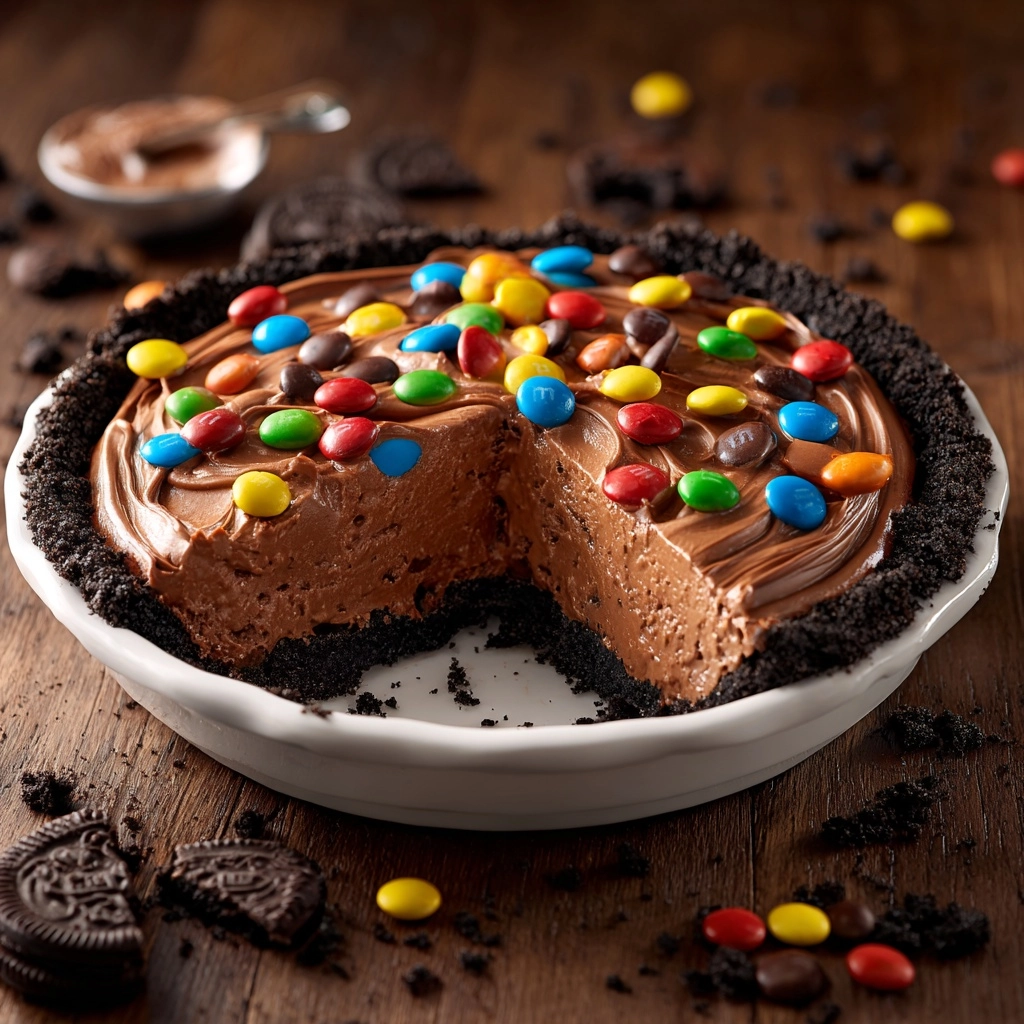 No-Bake Chocolate M&M Pie Recipe - Recipe Image