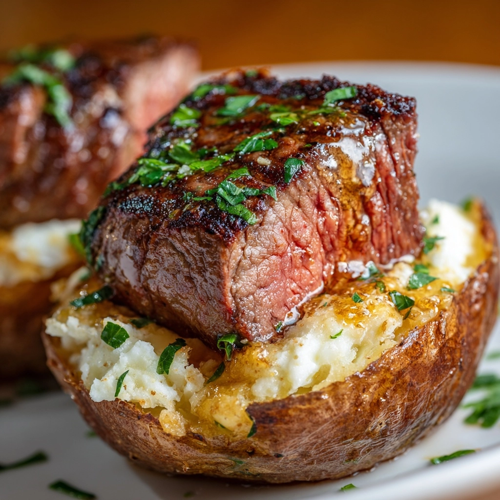 Hearty Steak Bites on Loaded Baked Potatoes Recipe - Recipe Image