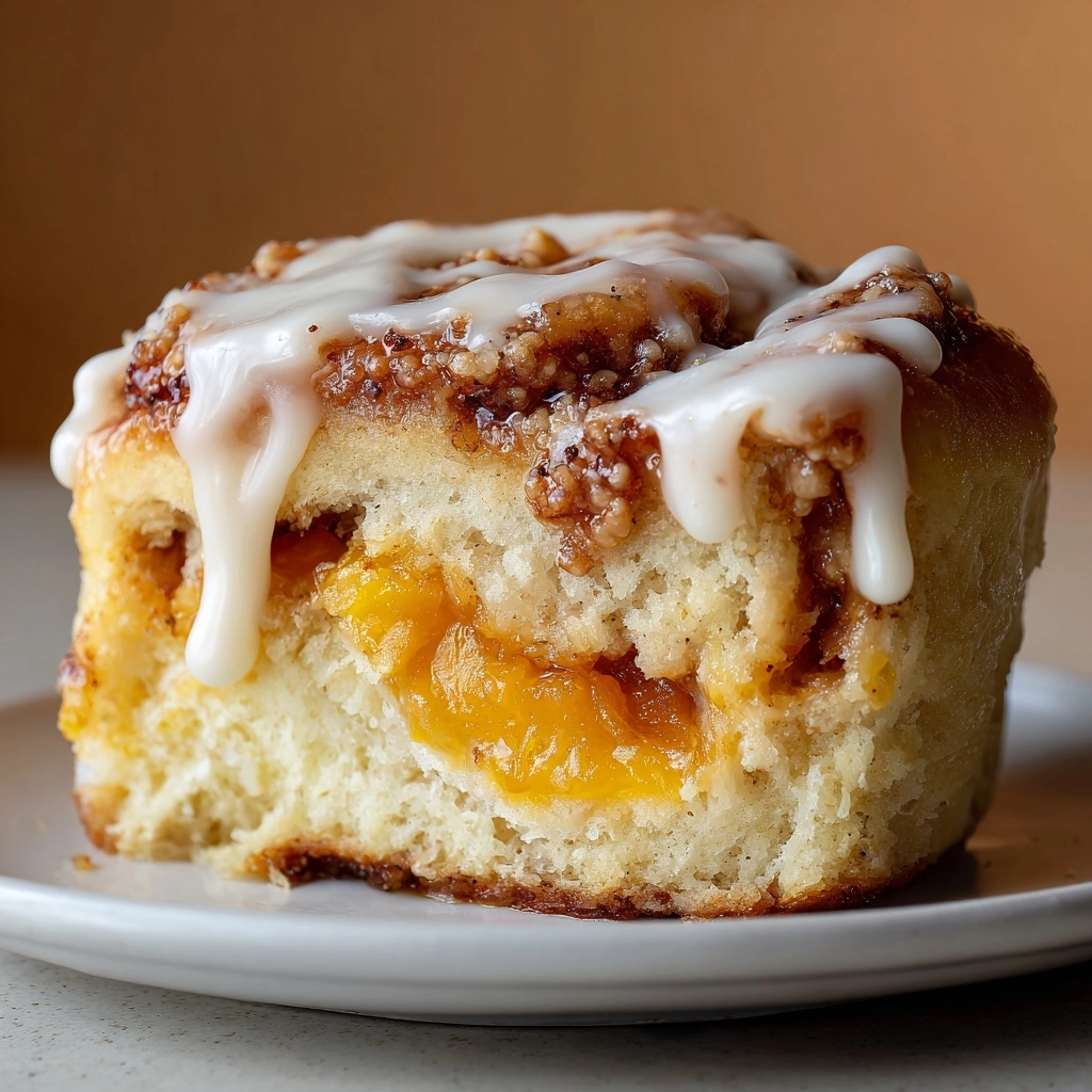 Spiced Peach Cobbler Cinnamon Rolls with Creamy Frosting Recipe - Recipe Image