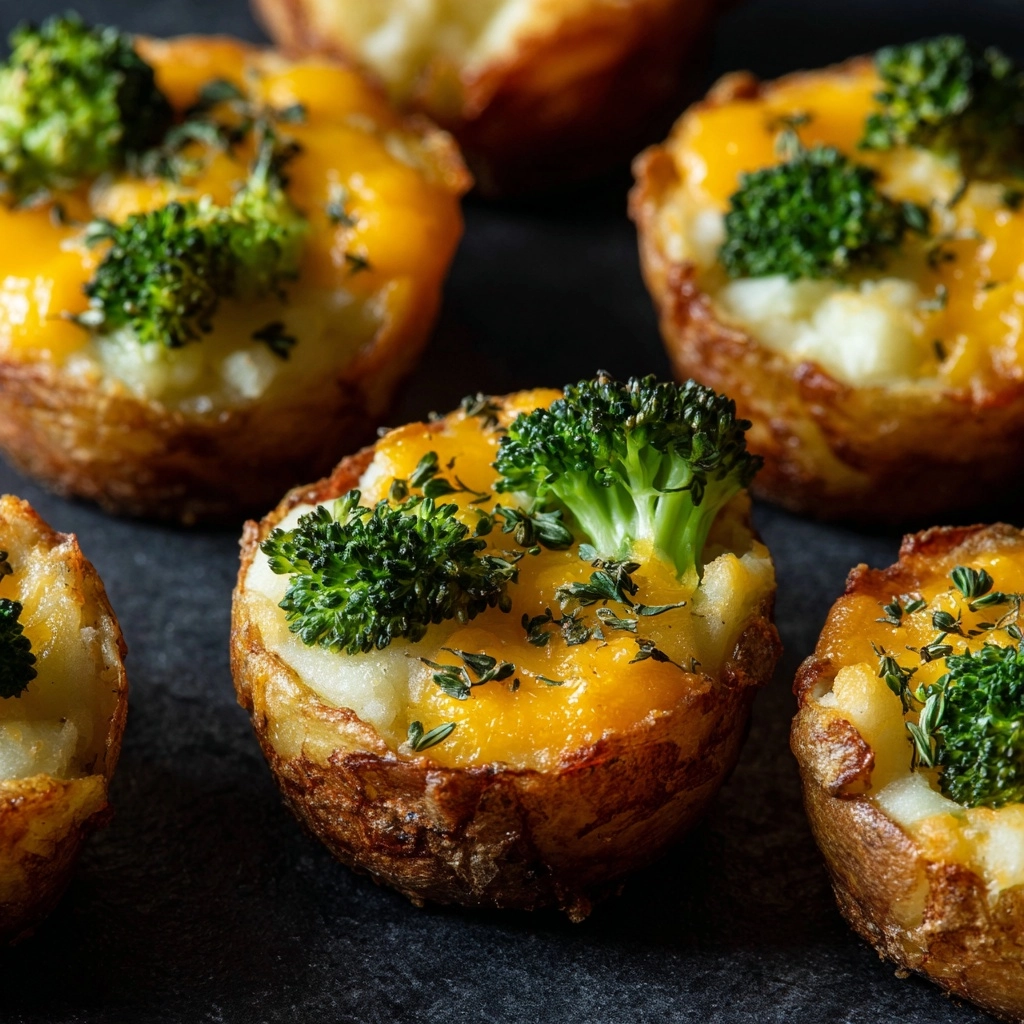Broccoli Cheddar Smashed Potato Cups Recipe - Recipe Image