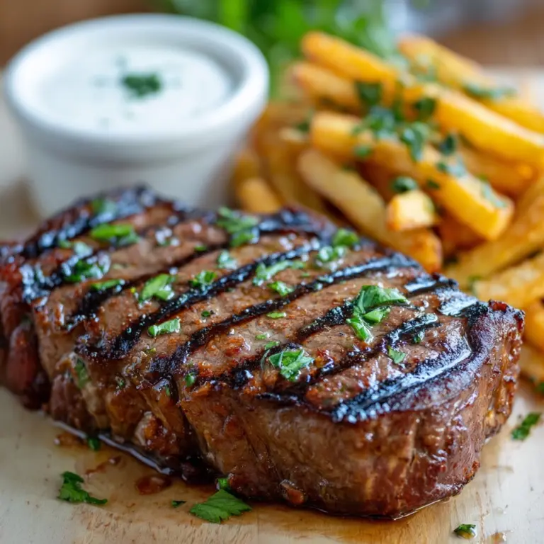 Tremendous Ribeye Steak with French Onions and French Fries Feast Recipe