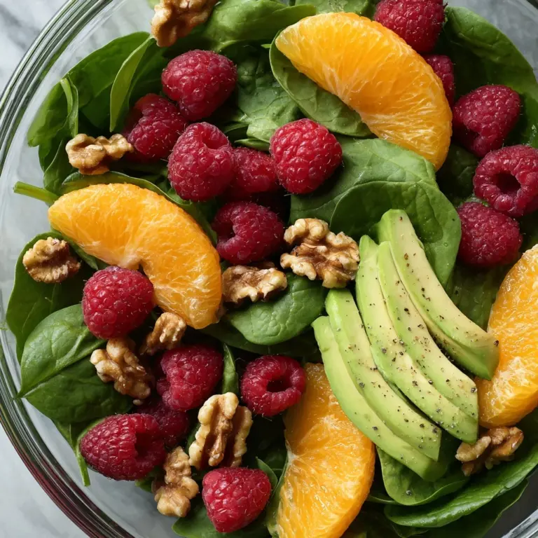 Raspberry-Spinach Salad with Avocado & Walnuts Recipe