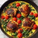 Creamy Pesto Chicken with Roasted Tomatoes and Spinach Recipe