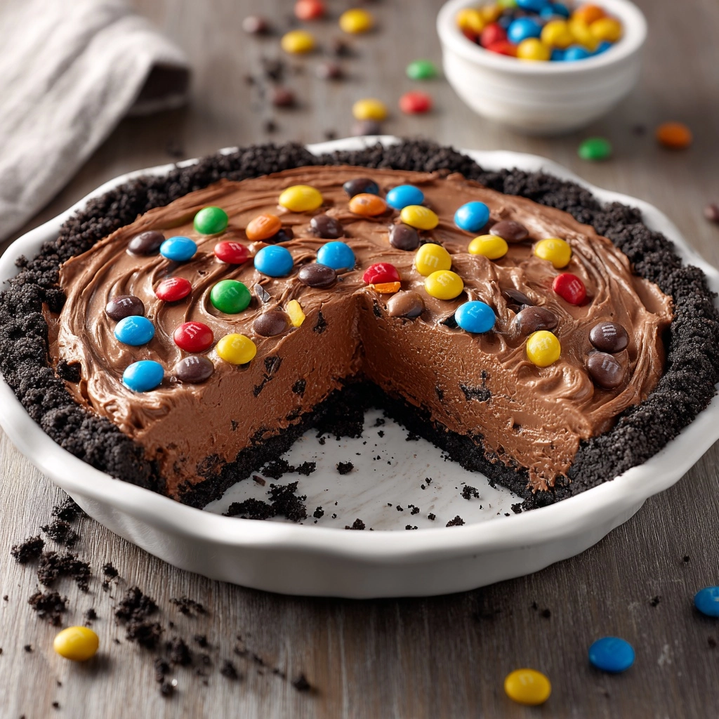 No-Bake Chocolate M&M Pie Recipe - Recipe Image