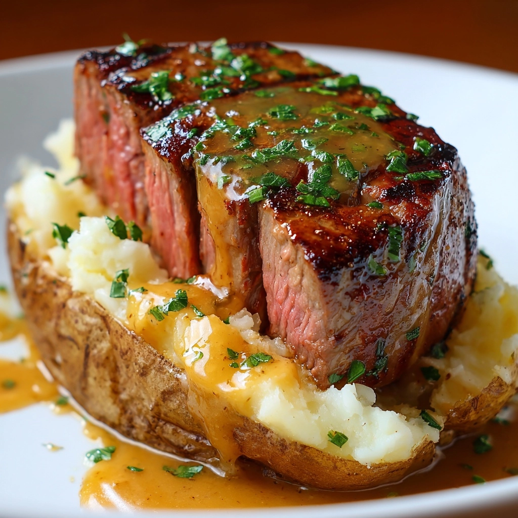 Hearty Steak Bites on Loaded Baked Potatoes Recipe - Recipe Image