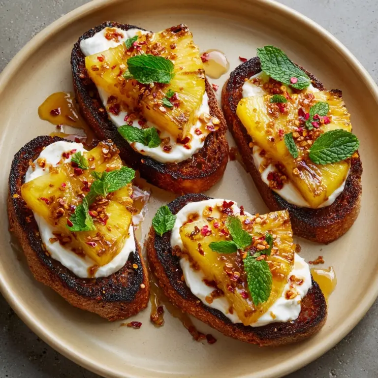 Grilled Pineapple Crostini with Burrata & Spicy Honey Recipe