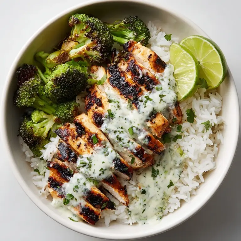 Grilled Chicken & Broccoli Bowls with Creamy Garlic Sauce Recipe