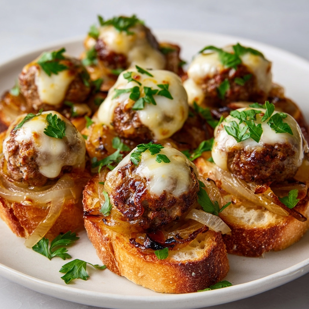 Cheesy French Onion Meatball Subs Recipe - Recipe Image