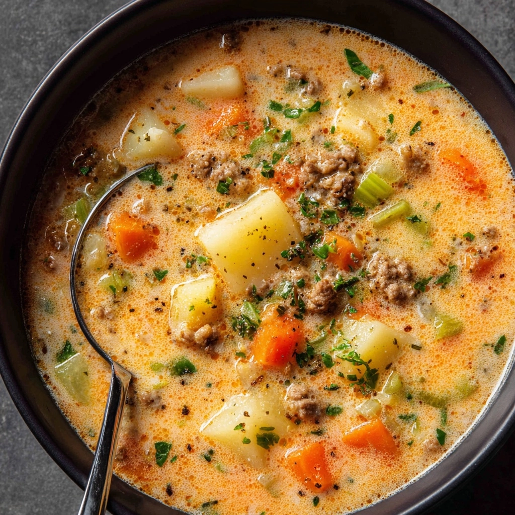 Easy Slow Cooker Cheeseburger Soup Recipe - Recipe Image