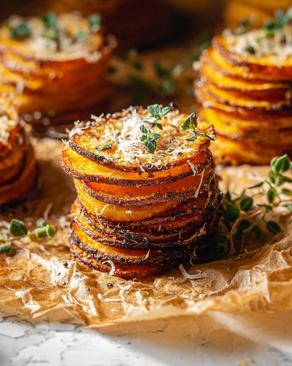 Crispy Parmesan Thyme Sweet Potato Stacks Recipe - Recipe Image