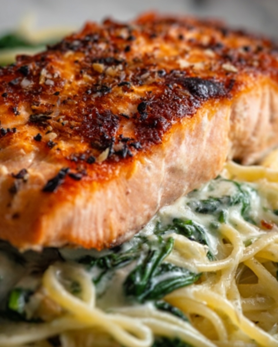 Blackened Salmon Stuffed with Spinach and Parmesan Recipe - Recipe Image