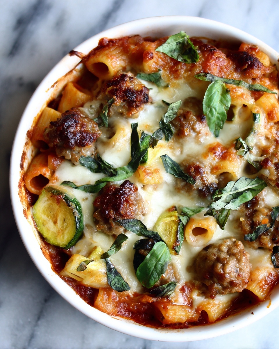 Baked Rigatoni Fra Diavolo with Sausage and Zucchini Recipe - Recipe Image