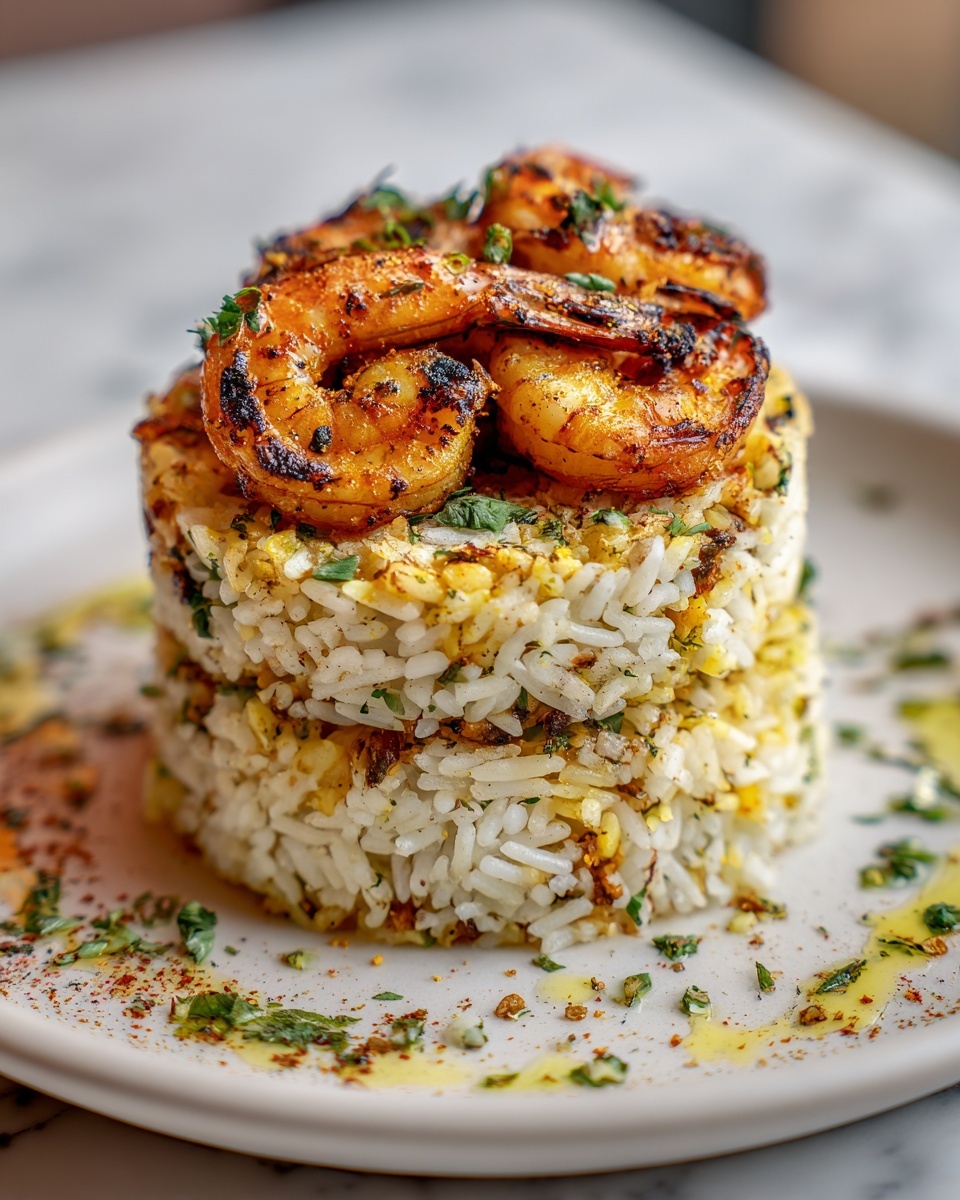 Garlic Butter Shrimp and Rice Stack Recipe - Recipe Image