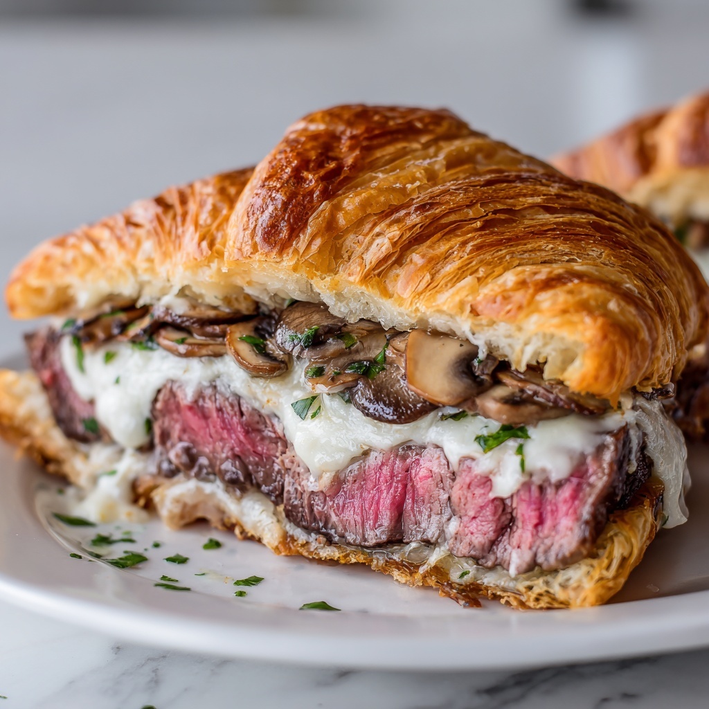 Garlic Butter Steak and Brie Croissant Melt Recipe - Recipe Image