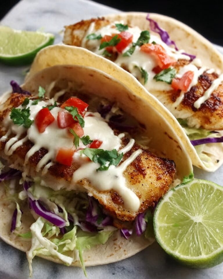 Fish Tacos with Lime Crema and Cabbage Slaw Recipe