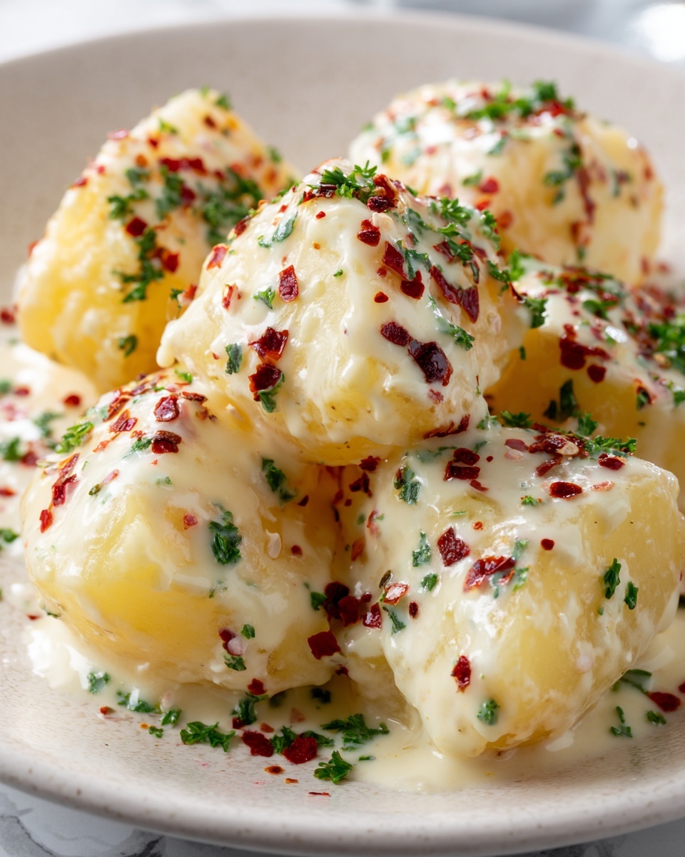 Easy Creamy Garlic Sauce Baby Potatoes Recipe - Recipe Image