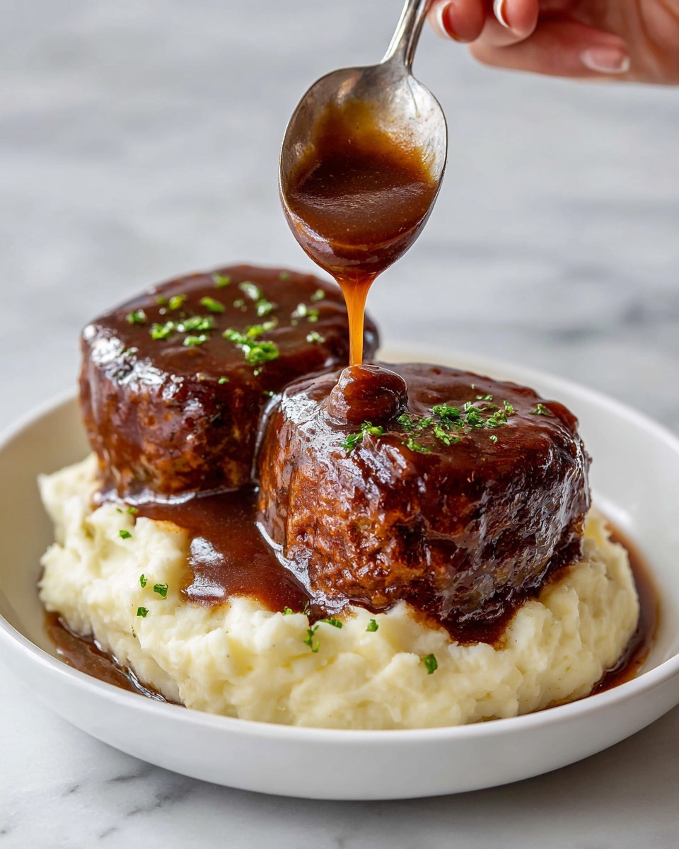 Salisbury Steak with Mushroom Onion Gravy and Creamy Mashed Potatoes Recipe - Recipe Image