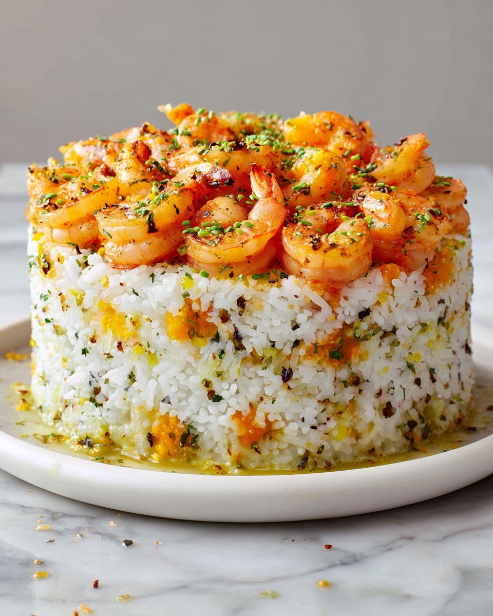 Garlic Butter Shrimp and Rice Stack Recipe - Recipe Image