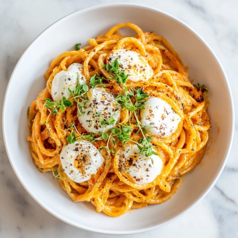 Creamy Red Pepper Pasta with Burrata and Herbs Recipe