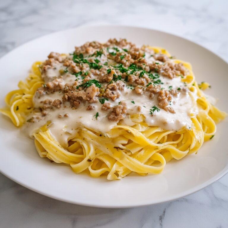 Cheesy Garlic Butter Linguine with Savory Ground Beef Recipe