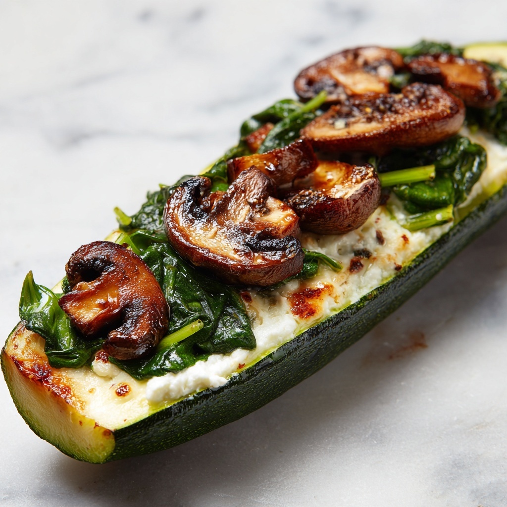 Spinach, Mushroom, and Ricotta Stuffed Zucchini Recipe - Recipe Image