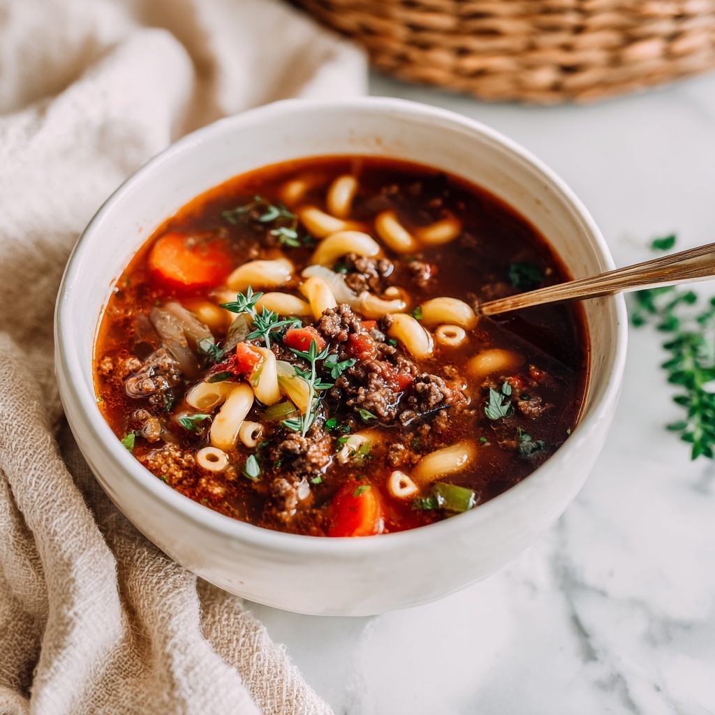 Beef & Tomato Macaroni Soup Recipe - Recipe Image