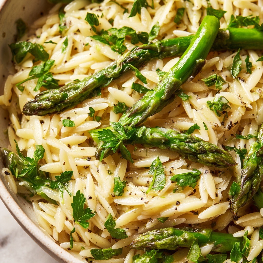 Creamy Orzo with Garlic Butter Asparagus Recipe - Recipe Image