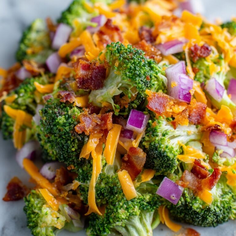 Broccoli Salad with Cheddar Cheese, Bacon, and Red Onion Recipe