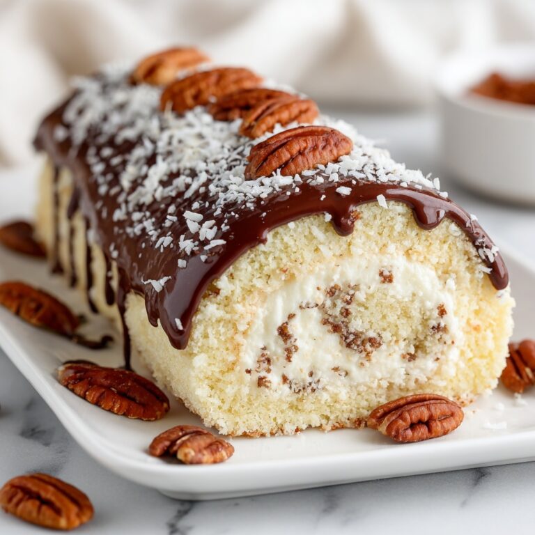 Decadent German Chocolate Coconut Pecan Roll Cake Recipe