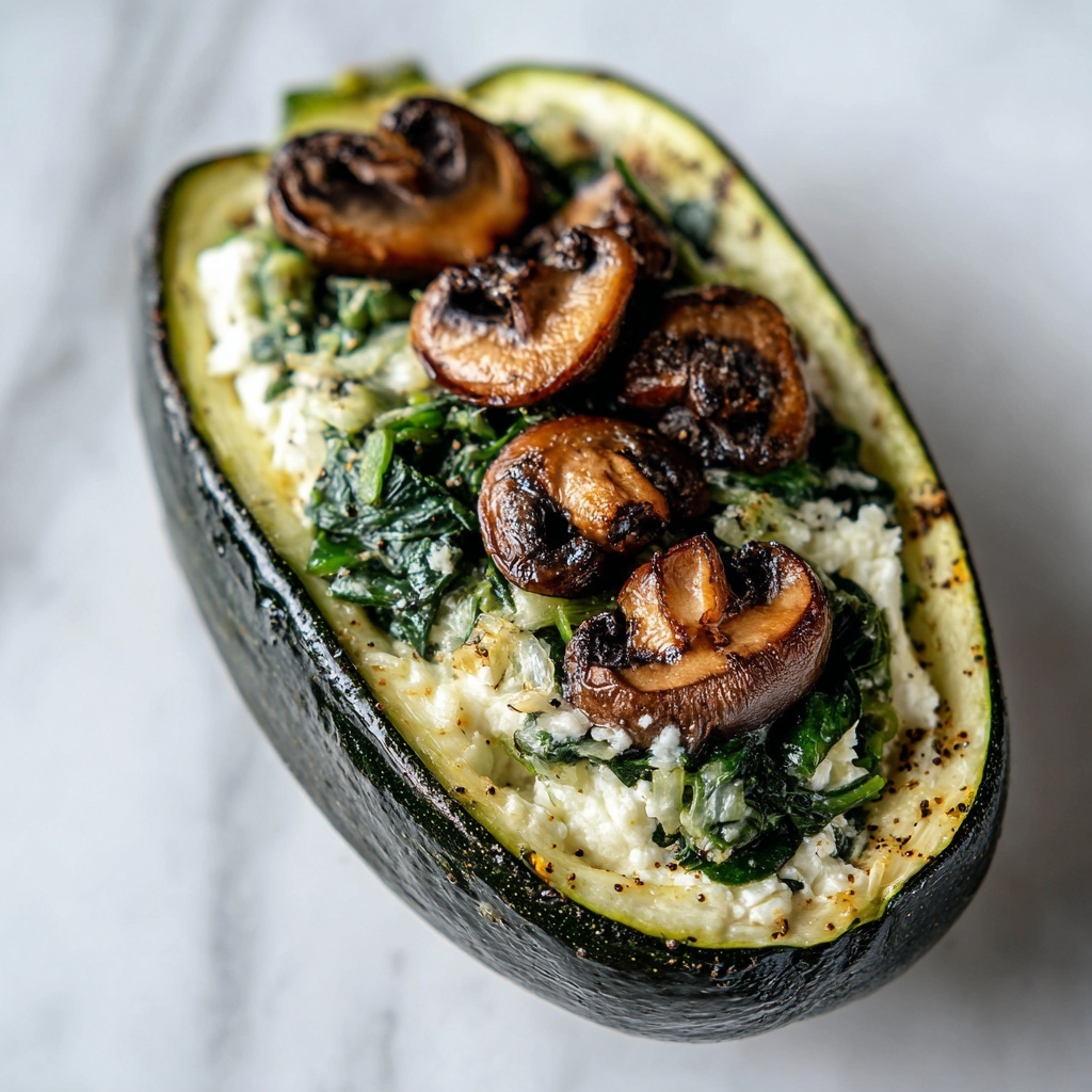 Spinach, Mushroom, and Ricotta Stuffed Zucchini Recipe - Recipe Image