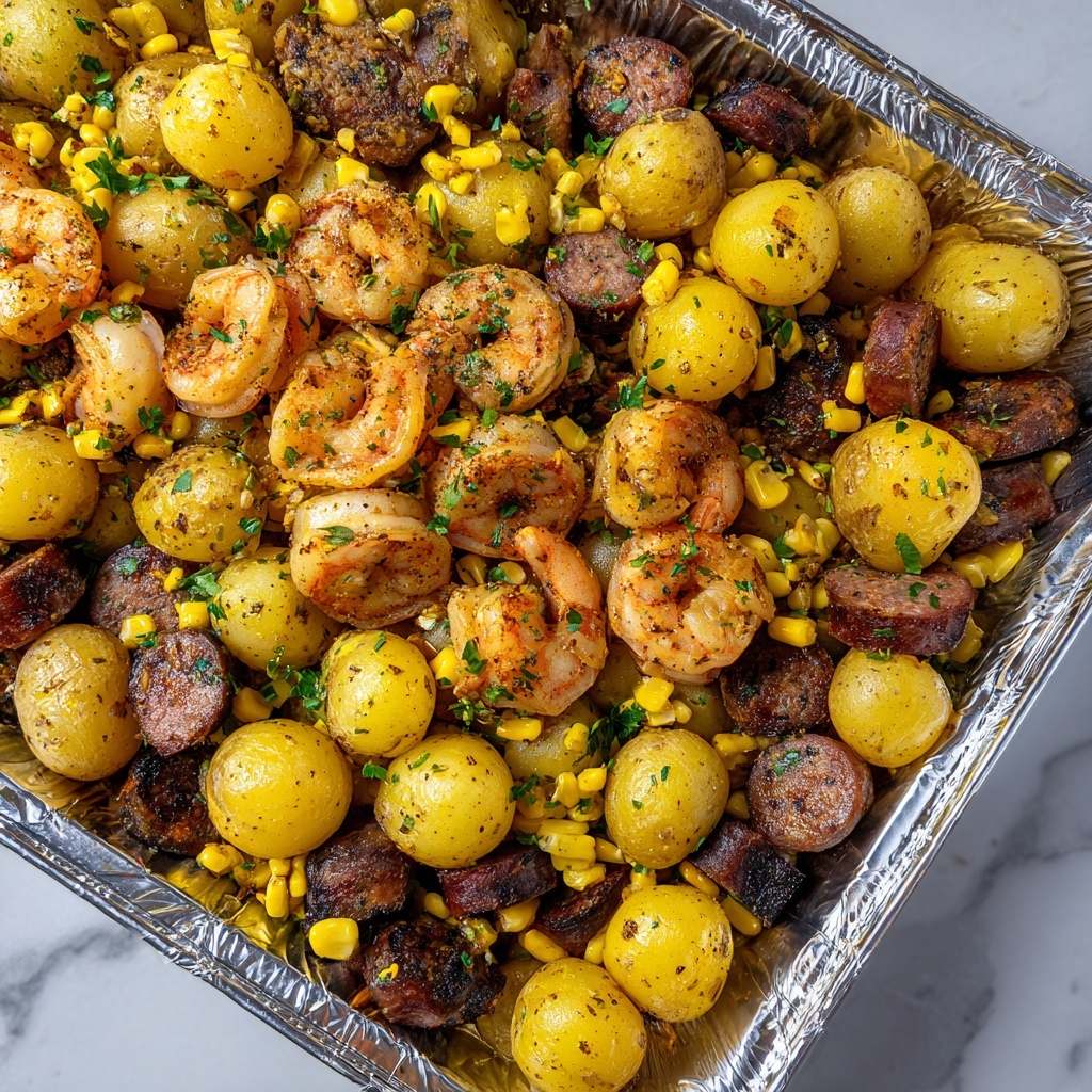 Shrimp, Corn, Potatoes, and Smoked Sausage Foil Pack Recipe - Recipe Image