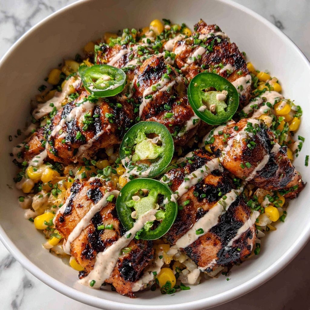 Grilled Chicken Bowl with Corn, JalapeƱos & Creamy Yogurt Sauce Recipe - Recipe Image