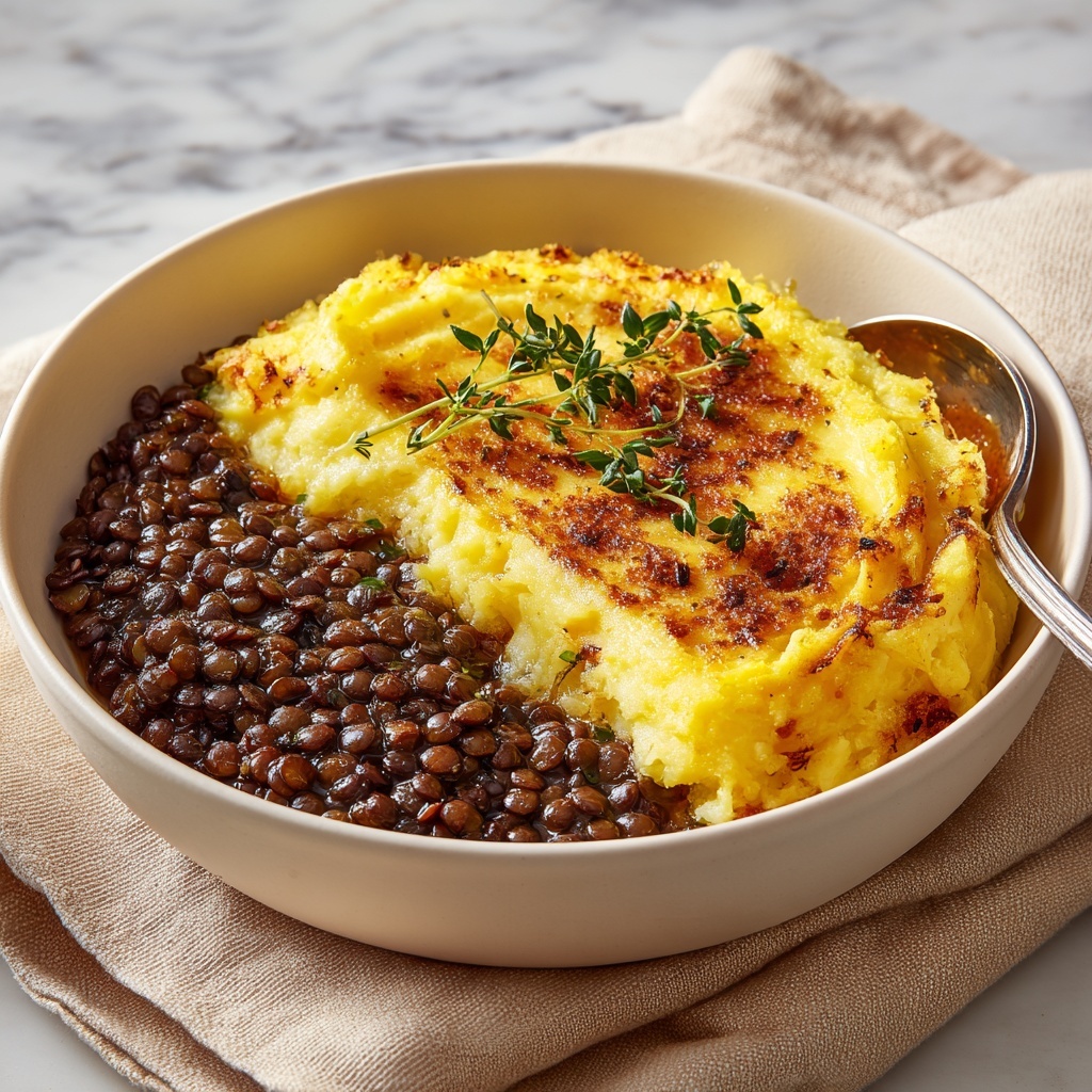 Vegan French Onion Shepherd's Pie with Lentils & Cauliflower Potato Mash Recipe - Recipe Image