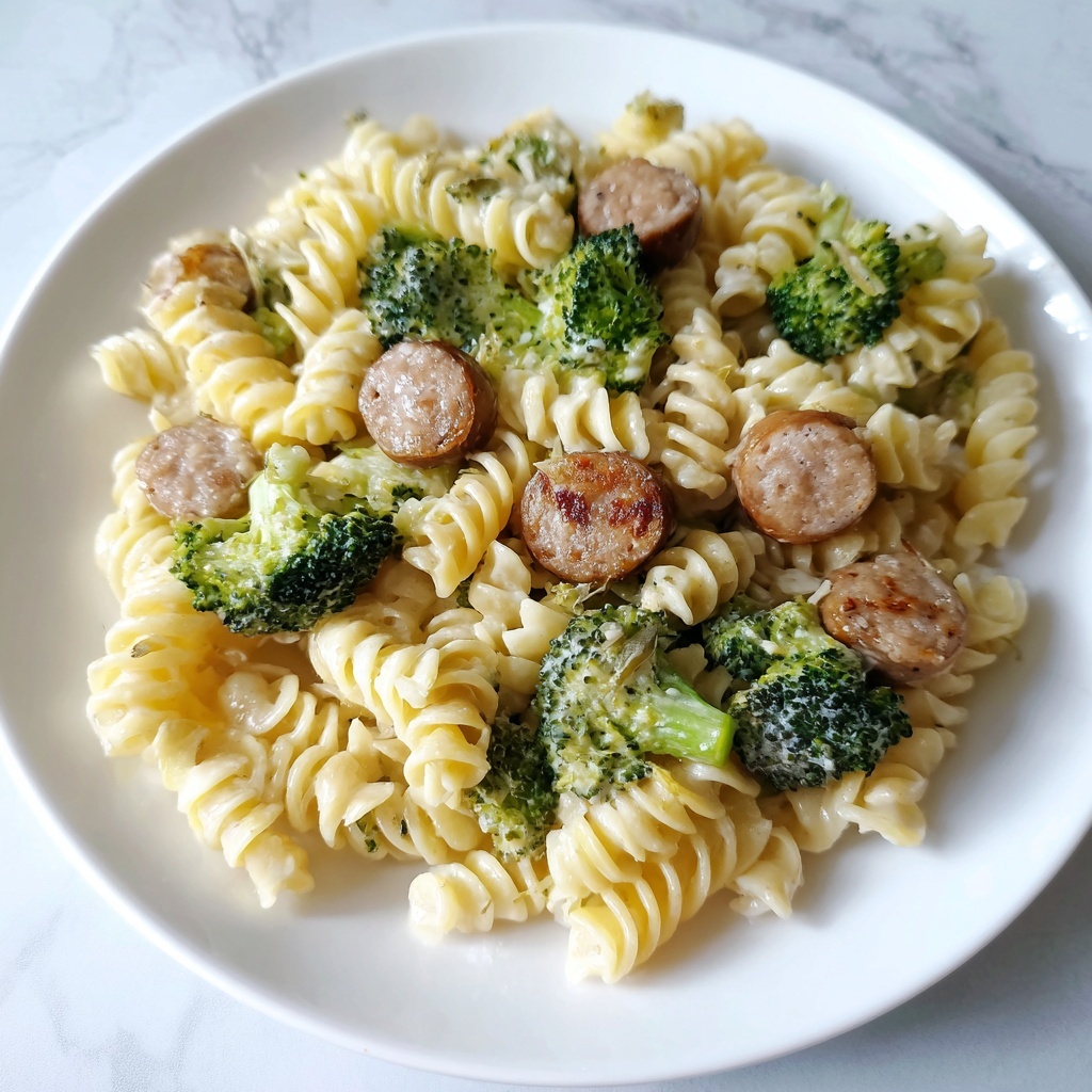 One-Pot Cheesy Smoked Sausage and Broccoli Pasta Recipe - Recipe Image
