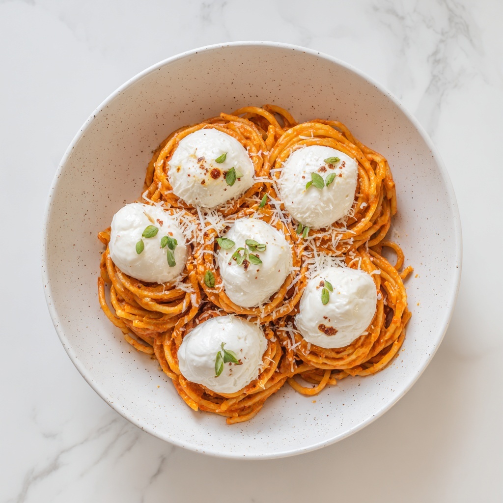 Creamy Red Pepper Pasta with Burrata & Herbs Recipe - Recipe Image