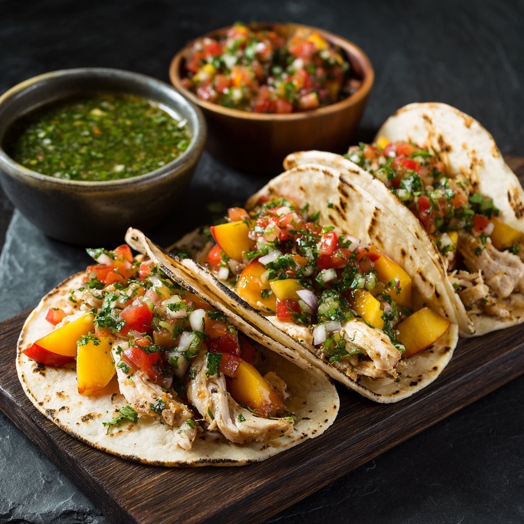 Cilantro-Lime Chicken Tacos with Peach Salsa Recipe - Recipe Image