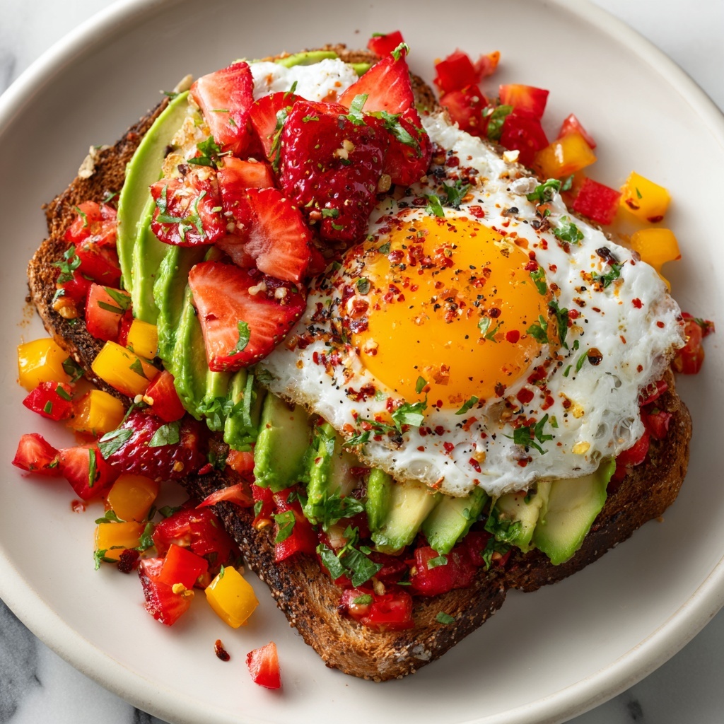 Avocado Toast with Fried Eggs and Fresh Fruit Recipe - Recipe Image
