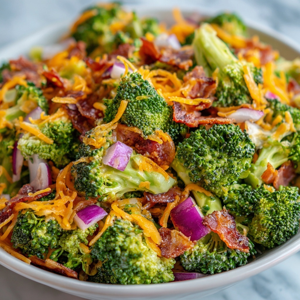 Broccoli Salad with Cheddar Cheese, Bacon, and Red Onion Recipe - Recipe Image