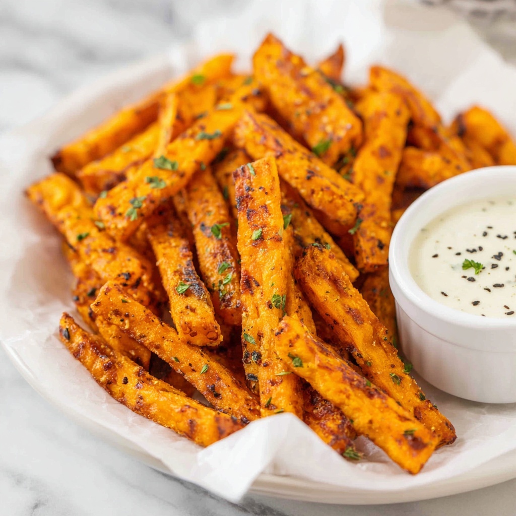 Crispy Baked Sweet Potato Fries with Roasted Garlic Tahini Yogurt Dip Recipe - Recipe Image