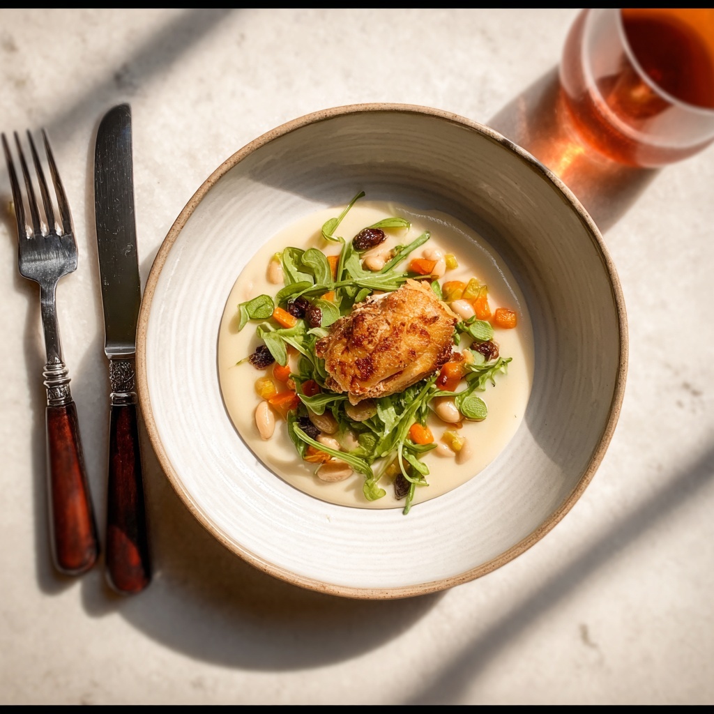 Crispy Chicken Thighs Over Vinegar Beans Recipe - Recipe Image