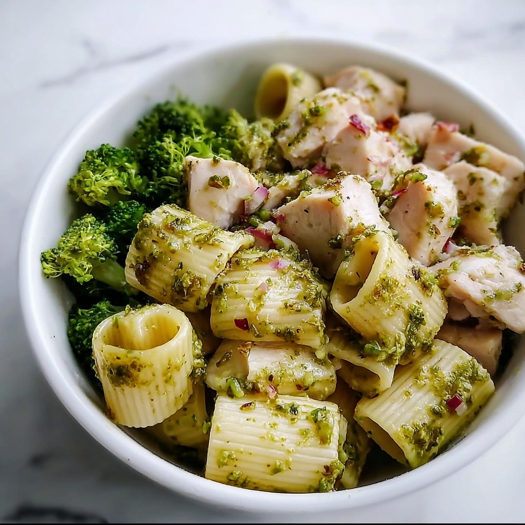 One Pan Creamy Pesto Chicken & Broccoli Pasta Recipe - Recipe Image