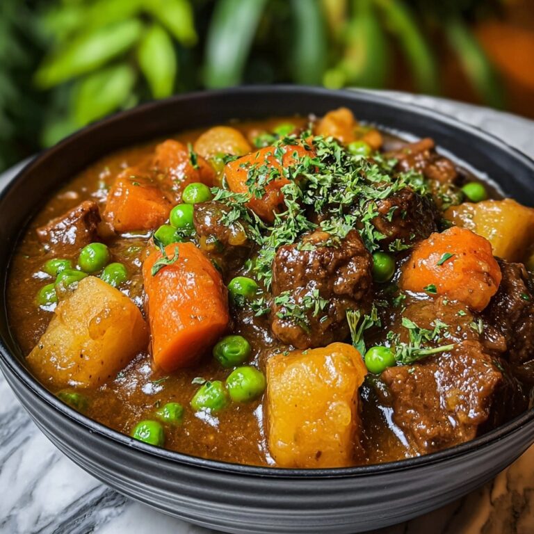 Hearty Beef Stew with Potatoes, Carrots, and Peas Recipe